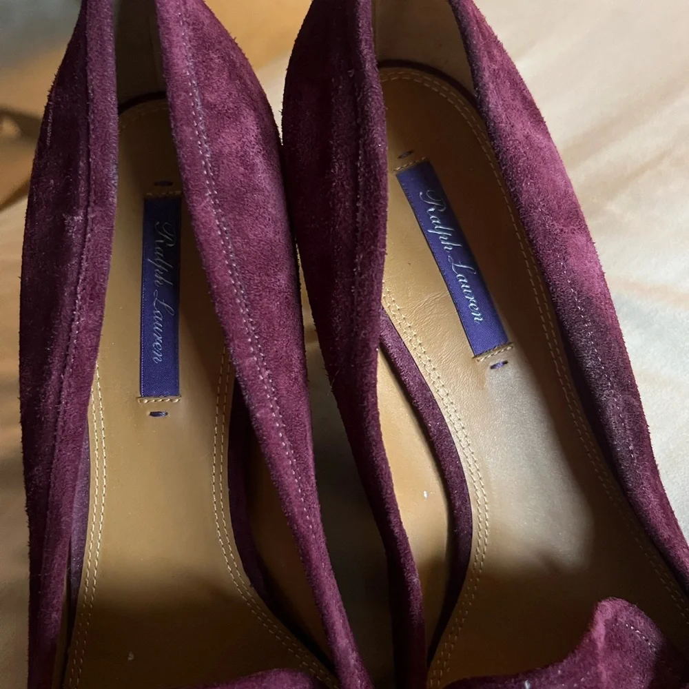 Ralph Lauren Purple Label Burgundy Suede Horsebit Pumps Gold Bit Made in Italy - Picture 11 of 11